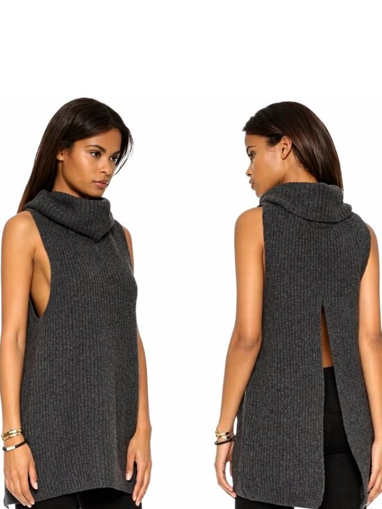 Free People Sweaters - Free People Gray Need It Now Lambswool Turtleneck Sweater S Split Back Small